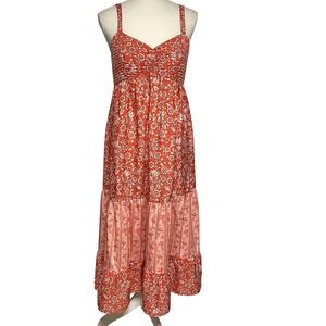 Band Of The Free | Dresses | Band Of The Free Maxi Sleeveless Bra Cup Tan  Brown Peach Size Small Floral Linen | Poshmark